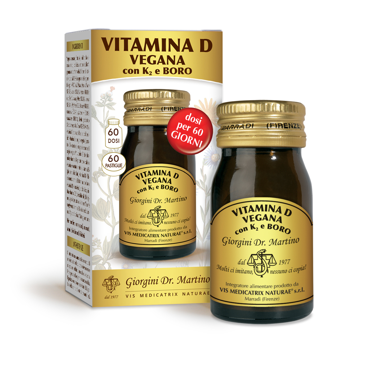 VITAMINA D VEGANA con K2 e BORO 30 g - pastiglie da 500 mg main product photo